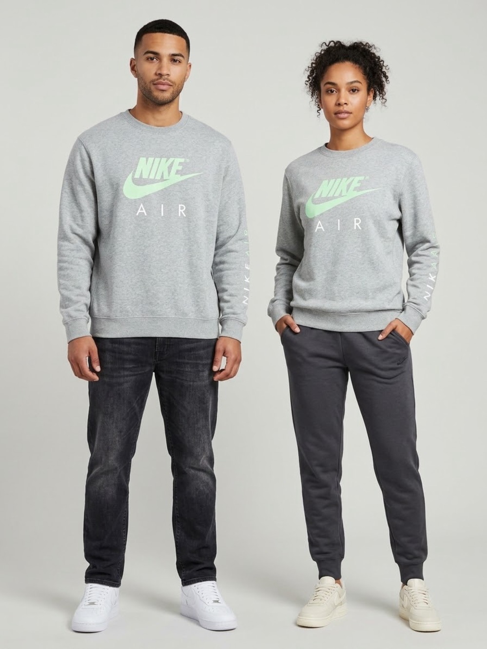 Nike Grey Crewneck Sweatshirt with Mint Green Nike Air Logo, Size Small